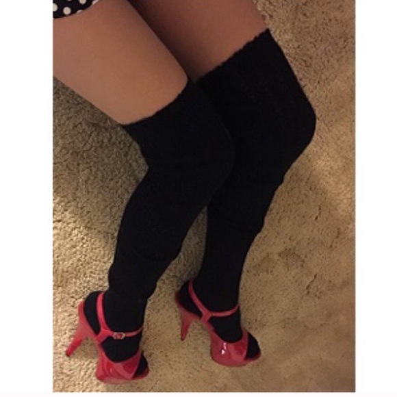 Black Long Over The Knee Socks OTK Thigh High OTK Pointelle Cable Knit Lingerie